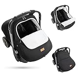 Bioby Winter Baby Car Seat Cover, Infant Car Seat Cover for Boy Girl, Roomy, Cozy, Warm, Waterproof Baby Carseat Covers Canopy with Thickened Fleece Lining, Breathable Hole, Universal Fitted Black