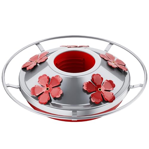 WOSIBO Hummingbird Feeder Replacement Bottom Base Replacement Part Includes Red Plastic Base Metal Top and Brushes (Silver-1)