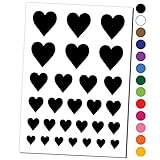 Card Suit Hearts Temporary Tattoo Water Resistant Fake Body Art Set Collection - Black (One Sheet)