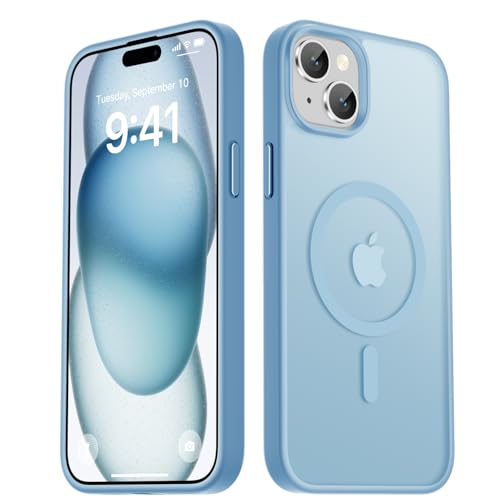 LATVIN for iPhone 15 Case Magnetic Phone Cover Compatible with MagSafe Military Grade Protection Translucent Matte Frosted Back Light Blue