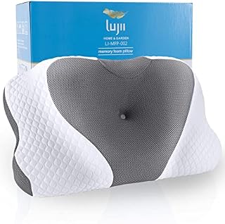 LUJII Cervical Pillow for Neck Pain Relief, Ergonomic Pillow for Back, Side or Stomach Sleeper, Odorless Bamboo Charcoal Memory Foam Core, Skin-friendly & Breathable Pillowcase, Queen Size, Gray