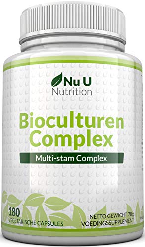 Bioculturen 180 Capsules (Voorraad voor Zes Maanden), Vegetarische Multi Stam, Hoge Kracht Culturen Inclusief Lactobacillus Acidophilus & Bifidobacterium, Capsules (geen Tabletten) van Nu U Nutrition