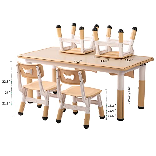 Jiaoqiu Kids Table And Chair Set Height Adjustable Toddler Table And 4 Chairs Set Kid Activity Art Table Plastic Children Study Table For School Home Graffiti Table For Ages 2-12 Wood Grain Burlywood #TOP5