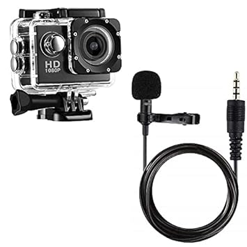TechKing Combo Pack of 2 Items - 1080p Sports Waterproof Action Camera, 3.5mm Professional Mini Metal Microphone (1 Year Warranty)