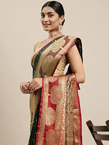 Image of Panzora Women's Banarasi Silk Saree With Unstitched Blouse Piece