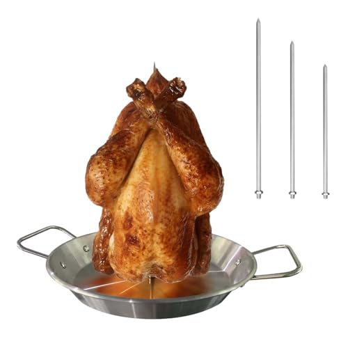 ZHYUAN Brochetas verticales para barbacoa,Pincho vertical de acero inoxidable,Brocheta vertical de acero inoxidable,Pincho vertical para parrilla,Soporte vertical brasileño con 3 picos extraíbles