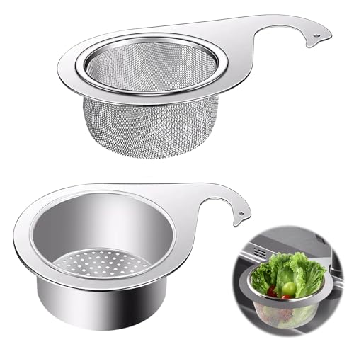 Cxqbsmy Escurridor de fregadero de cocina, 2 piezas Canasta de drenaje multifuncional, Colador de fregadero de acero inoxidable, Escurridor de esquina para fregadero, Canasta de escurridor para filtro