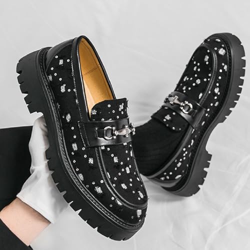 Men's Glitter Denim Metal Chain Platform Loafers Fashion Comfort Round Toe Slip On Non-Slip Lug Soft Sole Dress Smoking Loafers Causal Penny Loafers4
