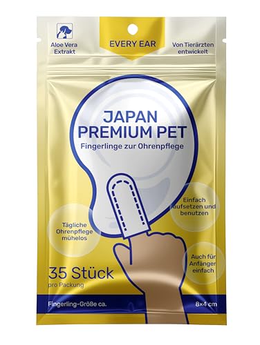 Japan Premium Pet Fingerpads/Ohrenreiniger für Hund & Katze | Sanfte Ohren Reinigung mit Aloe Vera, Malinsäure & Hamamelis | Finger Ohrentücher Gegen Geruch & Schmutz | Ihre Hundepflege AUR 35 STK.