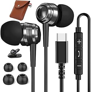 USB C Headphones with Mic, Noise Cancelling Wired Headphones Stereo USB Type C Earphones for Samsung S23 S22 S21 Ultra S20 FE Note 20 A53 A33 Mi 13 12T Pro Google Pixel 7 6 Pro OnePlus 10 9 Pro Nord 2