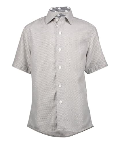 Image of Boys Baby Blue Micro Houndstooth Button Down Short Sleeve Shirt by Elie Balleh