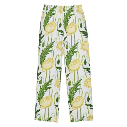 J JOYSAY Poppy Flower Foliage Ivory Pajamas Pants Soft Long Pajama Bottoms Lounge Sleep Pants Size S-XL