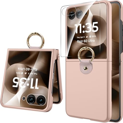 Miimall Case pour Motorola Razr 60 Ultra avec Bague, Housse avec Film Protecteur Externe, Antichoc Anti-Rayures Anti-Empreintes Élégant Ultra-Fine Coque...