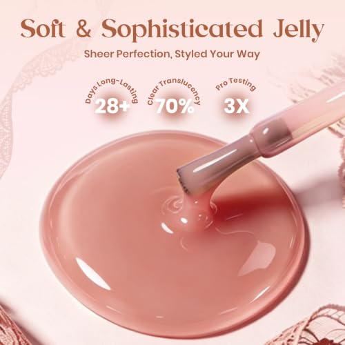 Image of Beetles Nude Gel Nail Polish - Cinnamon Black Tea 15ML Neutral Jelly Warm Nude Pink Nail Polish Base Color Nail Concealer Sheer Translucent Effect Soak Off UV French Nail Art Salon DIY Manicure Gift