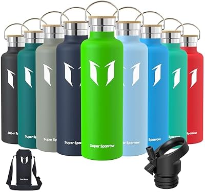 Super Sparrow Botella Agua Acero Inoxidable - Botella Agua Niños - 1L - Botella Termica Boca Estándar - Sin BPA , para Niños & Adultos, Deporte, Oficina, Yoga, Ciclismo