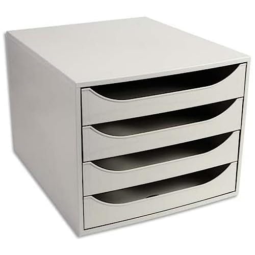 Exacompta 228606D Caja de almacenamiento Office con 4 cajones para documentos DIN A4+ Ecobox de alta capacidad para más espacio en el escritorio Big Box Gris