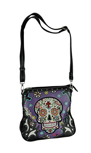 Sugar Skulls Flowers and Crosses Colorful Concealed Carry Crossbody Purse