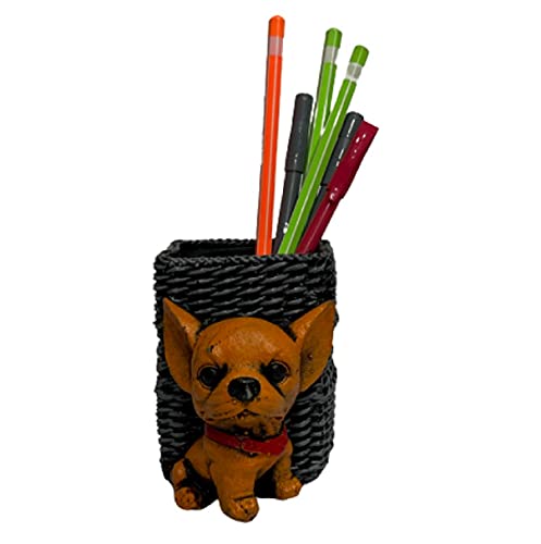 Image of AUGEN Pen Stand Decorative Hand Painted Puppy, Dog Design Stationery Holder | Gift Item | Table Top Decor (1034)