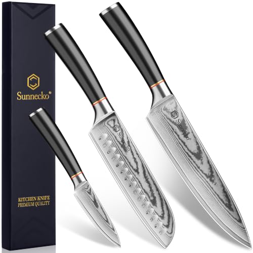 Sunnecko Damascus Chef Knife Set with Sharpener