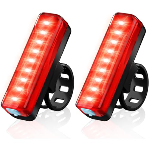 2 Pack LED Bike Tail Light,1200mAh Runtime 50 Hours,USB Rechargeable Bicycle Rear Light,IPX5 Waterproof,5 Light Modes for Adults Kids Men Women Road Mountain