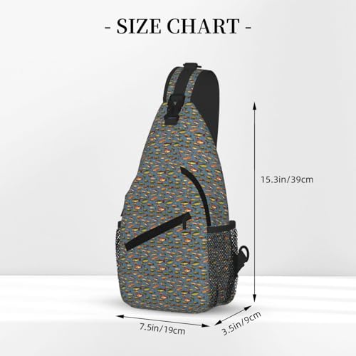 Bolsa de pecho cruzada elegante con estampado de señuelos de pesca 3