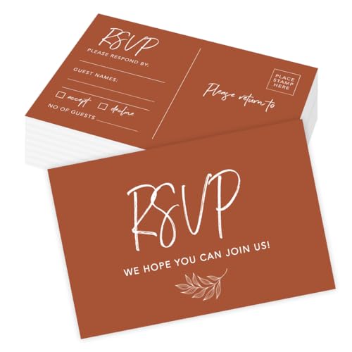 Andaz Press 56-Pack Wedding RSVP Cards Response Postcards 4x6-Inch Terracotta Line Design RSVP Cards For Wedding Invitations Bridal Shower Baby Shower Birthday Quince Invites Wedding Reply Cards