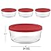 Bovado Glass 4 Cup Food Storage Containers with Red Airtight Lids 30oz/4 Cup/1 Quart (Set of 4) | Freezer-to-Oven Safe Bowls for Meal Prep, Leftovers, Baking, Cooking & Lunch | BPA-Free Kitchen Items