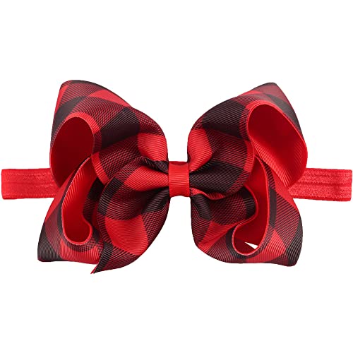 Baby Checkered Plaid Headband Bow Checkered Hair Band Baby Buffalo Plaid Hair Band Bow BBG82 (B1-Black Red)2