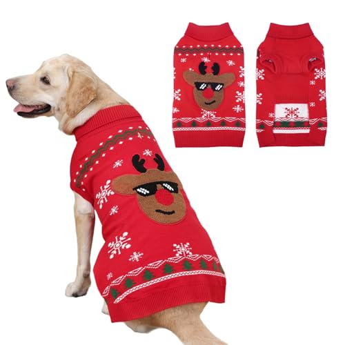 IECOii Large Dog Christmas Sweater - Xmas Reindeer Sweaters for Outdoor Activities, Holiday Party, Jumper for German Shepherd, Labrador, Soft & Stretchy & Turtleneck & Machine Washable, Pink