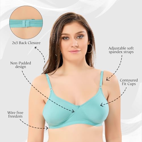 Image of TRASA Women's & Girls' Cotton Non Padded Non-Wired T-Shirt Bra - (Pack of 3)