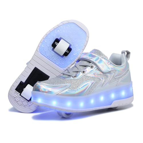 LED Roller Skate Shoes for Kids Boys Girls Light Up Roller Sneakers with Detachable Wheels Rechargeable Flashing Wheeled Shoes
