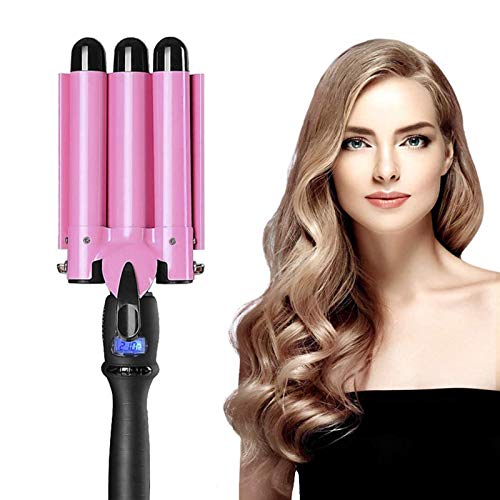 3 Barrel Curling Iron Hair Waver-QSqansoiu 1 Inch Professional Salon Ceramic Hair Curler New Hair Styling Tools with LCD Display (Pink)