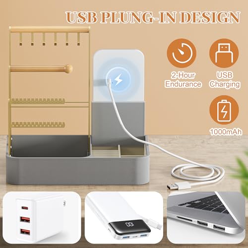 Espejo de tocador con luces y organizador de joyas miniatura 3