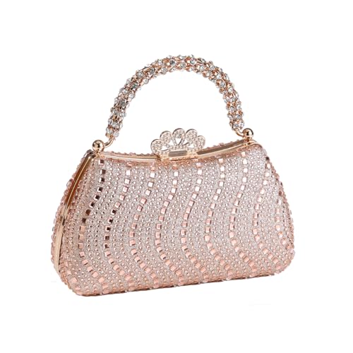 Image of Dreubea Womens Shiny Tote Evening Bag Fashion Rhinestone Decrated Handbag Champagne