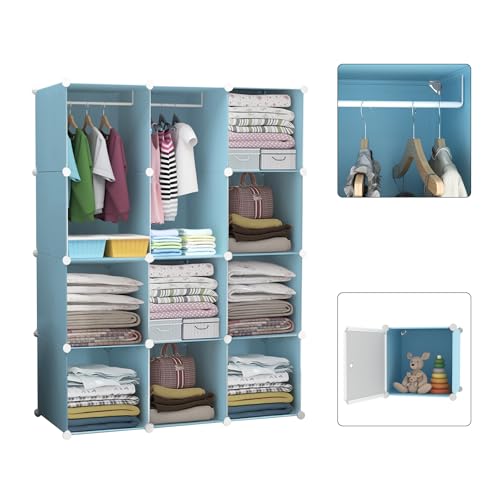 Image of Sunderlook Plastic Wardrobe for Kids Clothes - 12 Door Collapsible Wardrobe, Baby Cupboard, Cupboard for Kids, Baby Almirah for Clothes and Toys, Foldable Almirah for Clothes (Blue KTP2, 12 Door)