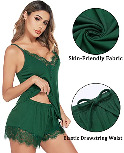 Image of Avidlove Women Pajama Set Lace Trim Short PJ Set Modal V Neck Sleeveless Sleepwear Drawstring Waist Nightwear S-XXL