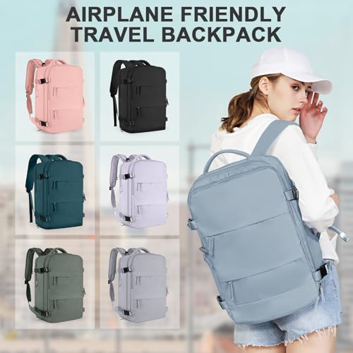 Image of coowoz Large Travel Backpack For Women Men,Carry On Backpack Flight Approved,Hiking Backpack Waterproof Outdoor Rucksack Casual Daypack Fit 15.6 Inch Laptop Shoes Compartment,30L (Gray Blue)