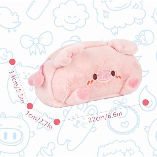 Image of Minache Women Animal Pig Plush Stationery Pouch Pen Pencil Case Ladies Cosmetic Bag