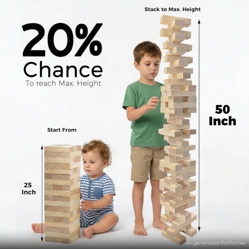 Image of Outdoor Games Large Tumble Tower 54 Wood Blocks Stacking Game, 5 FT Tall