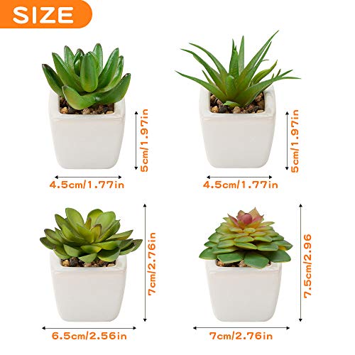 Artificial Succulent Plants, Set of 4 Small Fake Plants Mini Potted Succulent Plants with White Ceramic Pots, Decorative Fuax Plant for Home House Table Balcony Office indoor Outdoor Decor Accessories