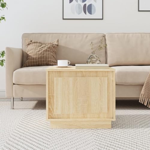 WRJENFSC Couchtisch Beistelltisch Sonoma-Eiche Holzwerkstoff 51x50x44 cm mit Stauraum Tür Elegantes Design Leicht zu Reinigen für Wohnzimmer Schlafzimmer