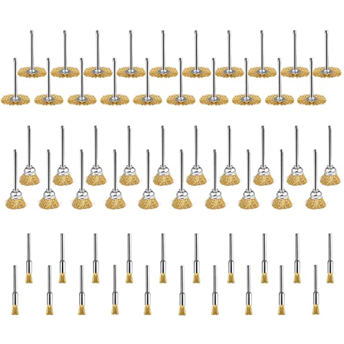 BRESUCNY Schleifbürste Set, 60 Stücke Messingbürste Drahtbürste für Dremel Bohrmaschine Akkuschrauber Bohrmaschine, 7mm 15mm 25mm Pinselbürste für Polier Schleifen Reinigung Cover