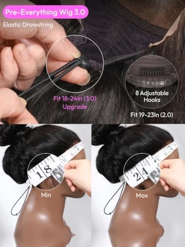 Image of UNICE Body Wave Human Hair Wig with Wispy Bangs, Glueless 7x5 Lace Front Wig Pre Cut Pre Plucked Bleached Knots, Beginner Friendly Ready to Wear Drawstring Wig, Natural Black 180% Density 26 Inch