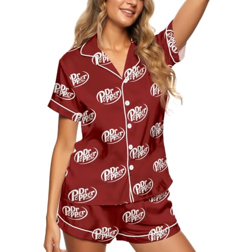 Image of Women 2 Pcs Short Satin Pajama Set Printed Silky Soft Loungewear