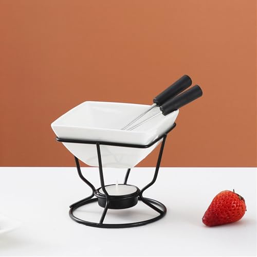 FGXY Set per Fonduta di Cioccolato, con Due Forchette in Acciaio Inox e Candela, Ciotola e Supporto in Ceramica, per Fonduta di Formaggio, Fonduta di Cioccolato, Feste di Vacanza(200ml)