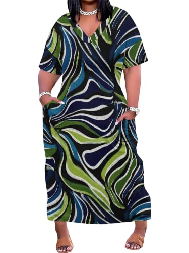 Image of PinkPatty Women's Plus Size Short Sleeve Maxi Dress Casual Loose V Neck Long Dress with Pockets