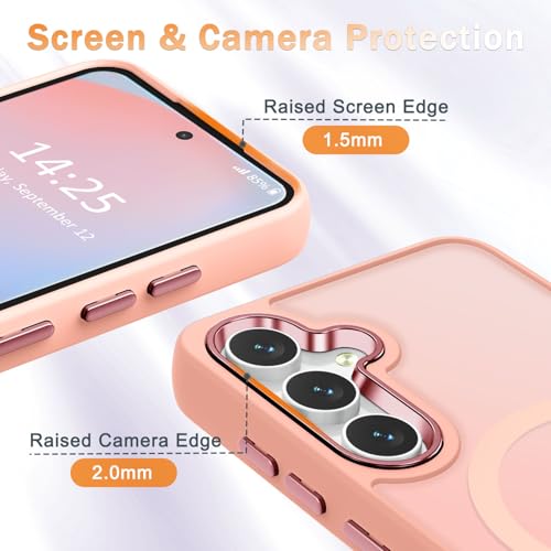 Image of YENAPOON for Samsung Galaxy S24 FE Case, Matte Magnetic Phone Case with 1 Screen Protector, Support for Magsafe, Translucent Frosted Slim Shockproof Protective Cover for Samsung Galaxy S24 FE, Pink