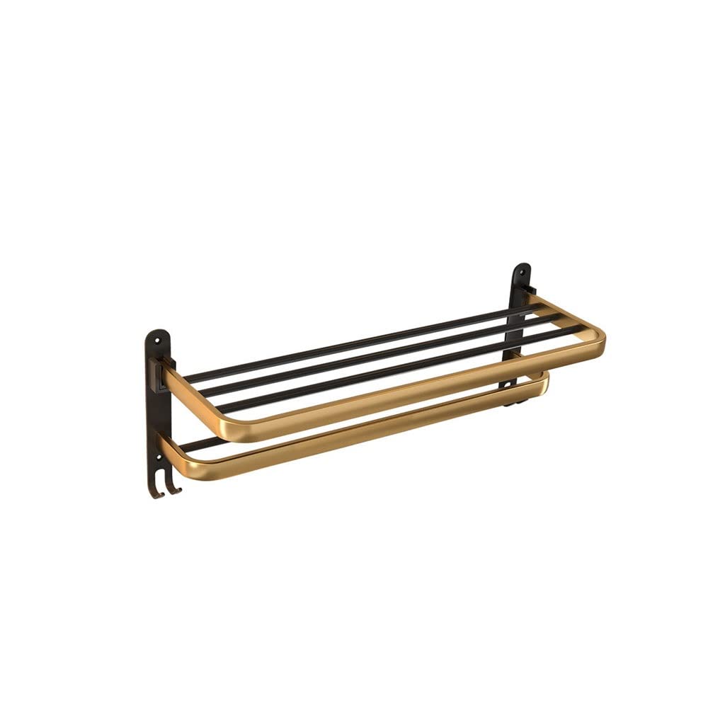 JvFbjLF Bathroom Black Gold Towel Rack Wall Mounted Towel Rack No Hole Punch Washroom Bathroom Towel Double Bar(60cm)