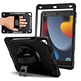 ZAGG Rugged Tablet Case for iPad 10.2-inch (9th/8th/7th Gen) - Protective, 360° Rotating Hand Strap, Integrated Kickstand, Drop-Proof, Ideal for Business, Warehouse, and Field Use, Black