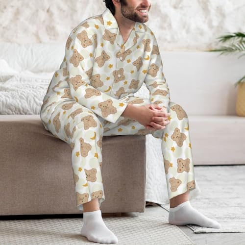 Mens Pajamas Set - Kawaii Bear Long Sleeve Sleepwear Nightwear Pjs Lounge Pajama Sets For Men4
